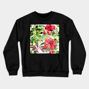 Tropical Background. watercolor tropical leaves and plants Crewneck Sweatshirt